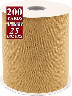 Gold Tulle Fabric Rolls 6 Inch by 200 Yards (600 feet) Fabric Spool Tulle Ribbon for DIY Gold Tutu Bow Baby Shower Birthda...