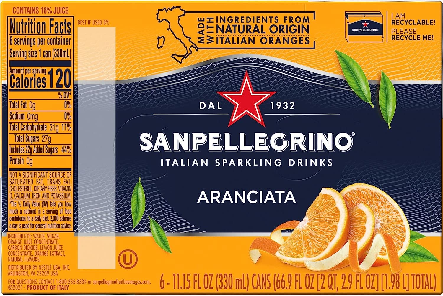 L'Aranciata Lot de 72 boîtes de 330 ml San pellegrino Orange Limonade Original Orange + Italian Gourmet Polpa 400 g
