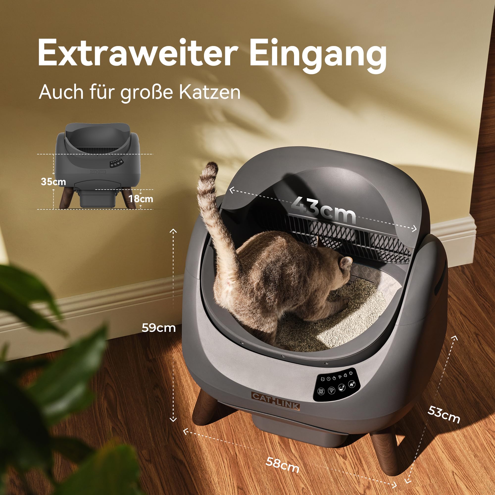 CATLINK Selbstreinigende Katzentoilette, Katzenklo XXL mit offenem Top-Design, 5 GHz WLAN, 12L Großvolumen, Für alle Streuarten, Ideal für Mehrkatzenhaushalte(Grau)