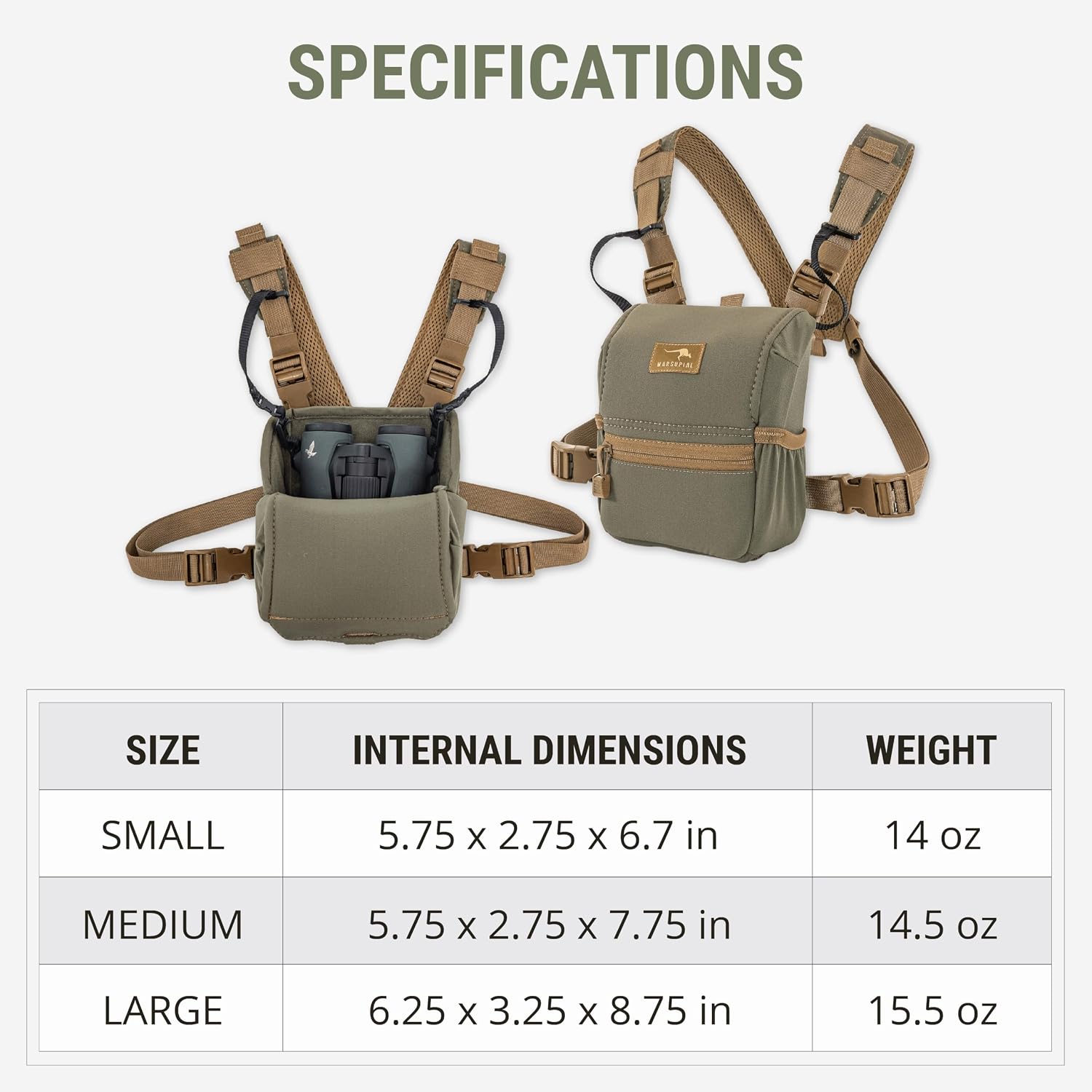 Enclosed Binocular Chest Pack, Ranger, Medium | Bino chest pack for hunting with magnetic access, silent fleece lining, weather protection, and MOLLE attachment.