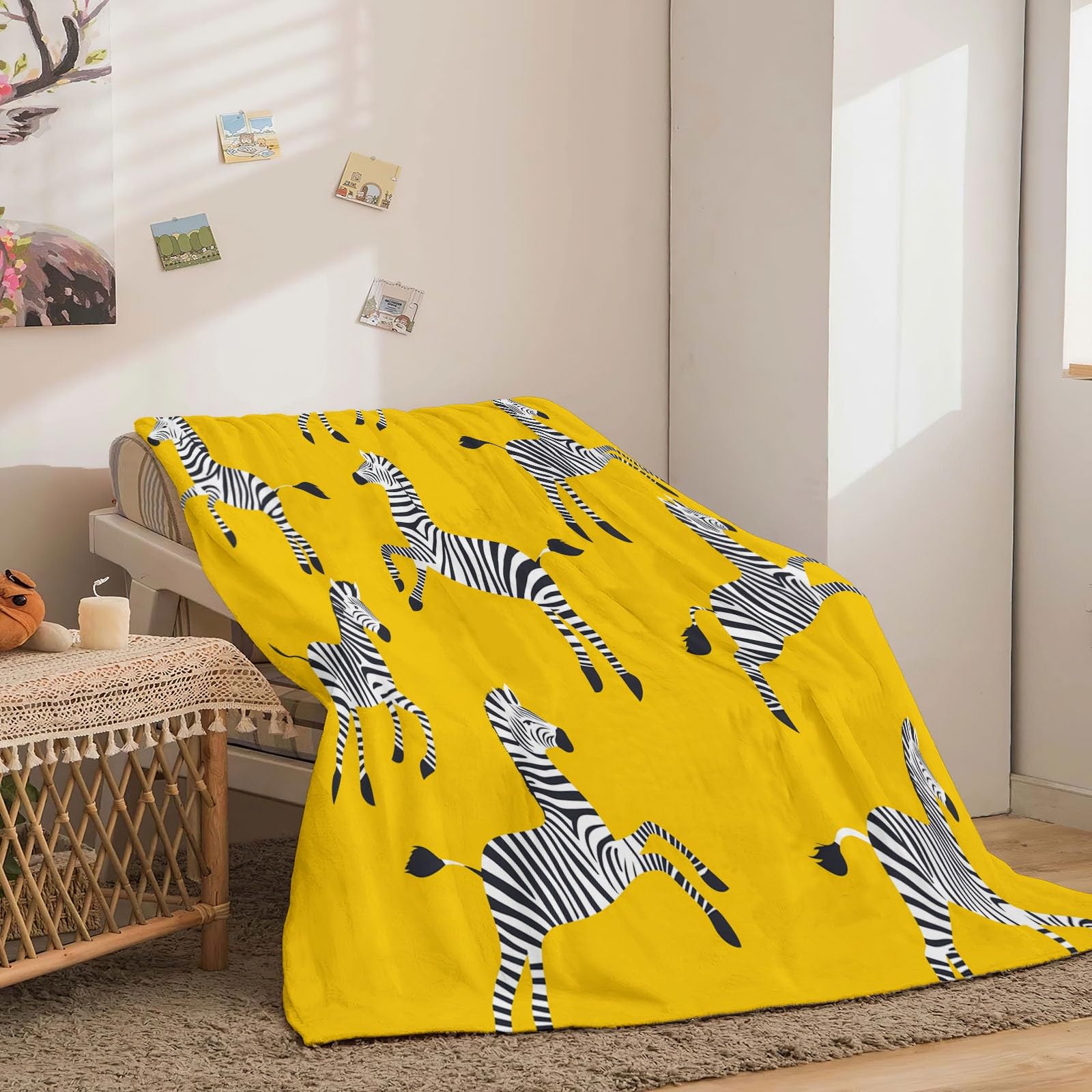 Manta Estampada 220 X 240 cálida Manta acogedora sofá Mantas Mantas de Cebra de Estilo Simple Coperta Microfibra Pelosa, per Letto Soggiorno Amarillo