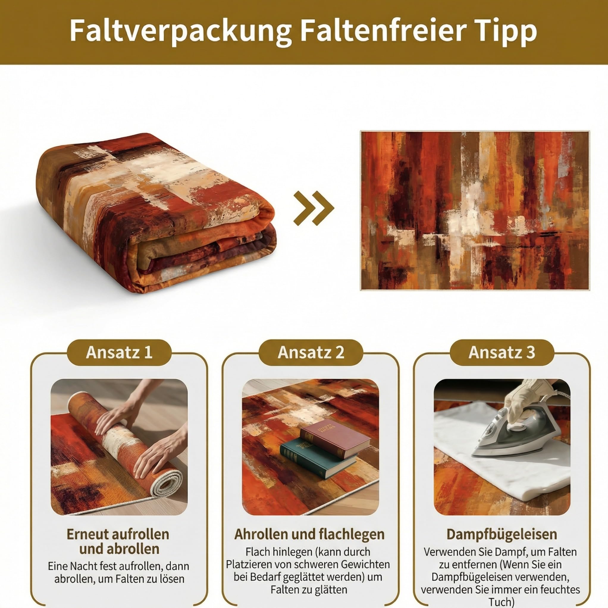 Waschbarer Teppich Wohnzimmer 160x230cm Orange Teppich Kurzflor Moderner Weicher Rugs for Living Room Schlafzimmer Esszimmer Jugendzimmer Kinderzimmer (Braun Orange Rot)