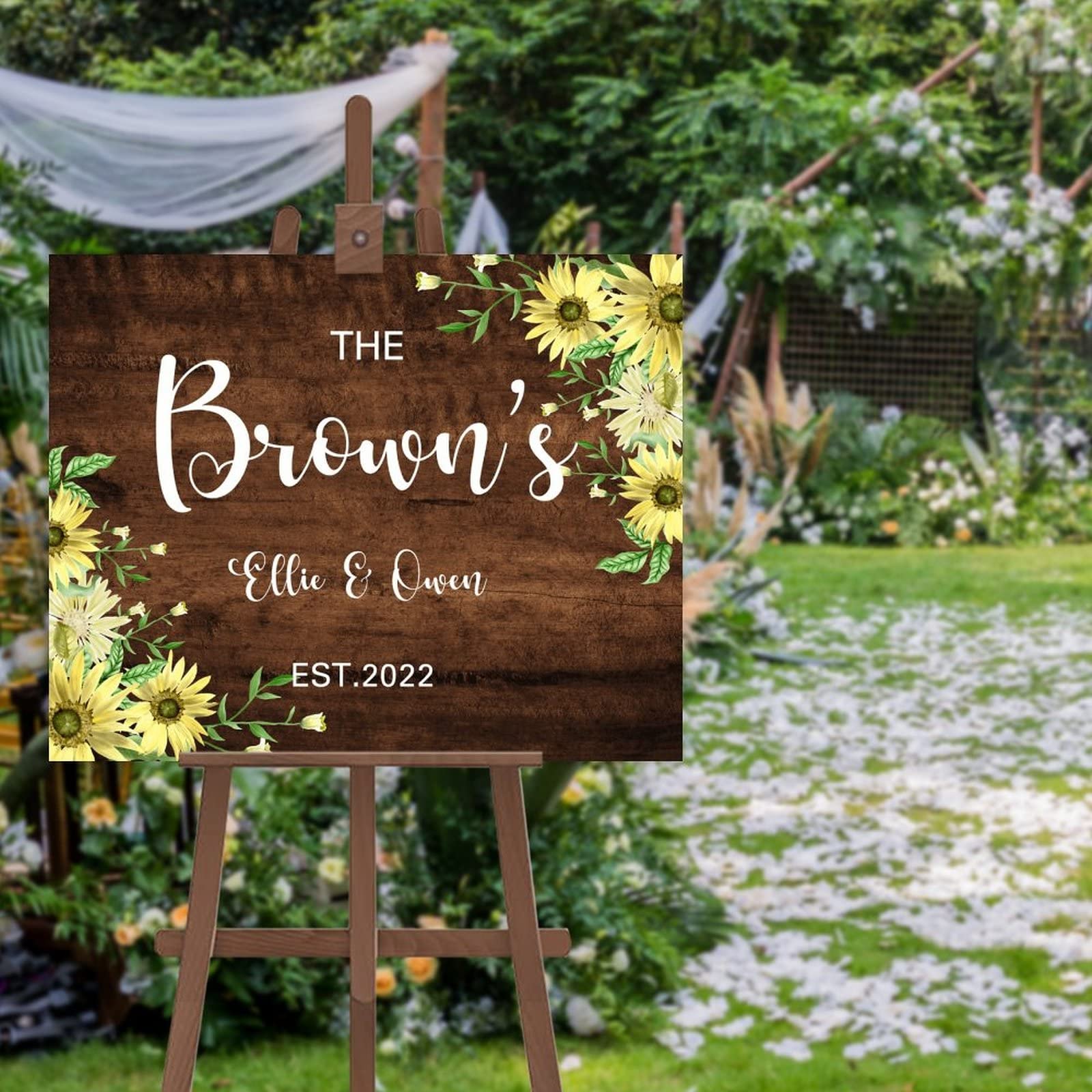 Panneau de bienvenue mariage en bois personnalisé avec monogramme 40x50 cm