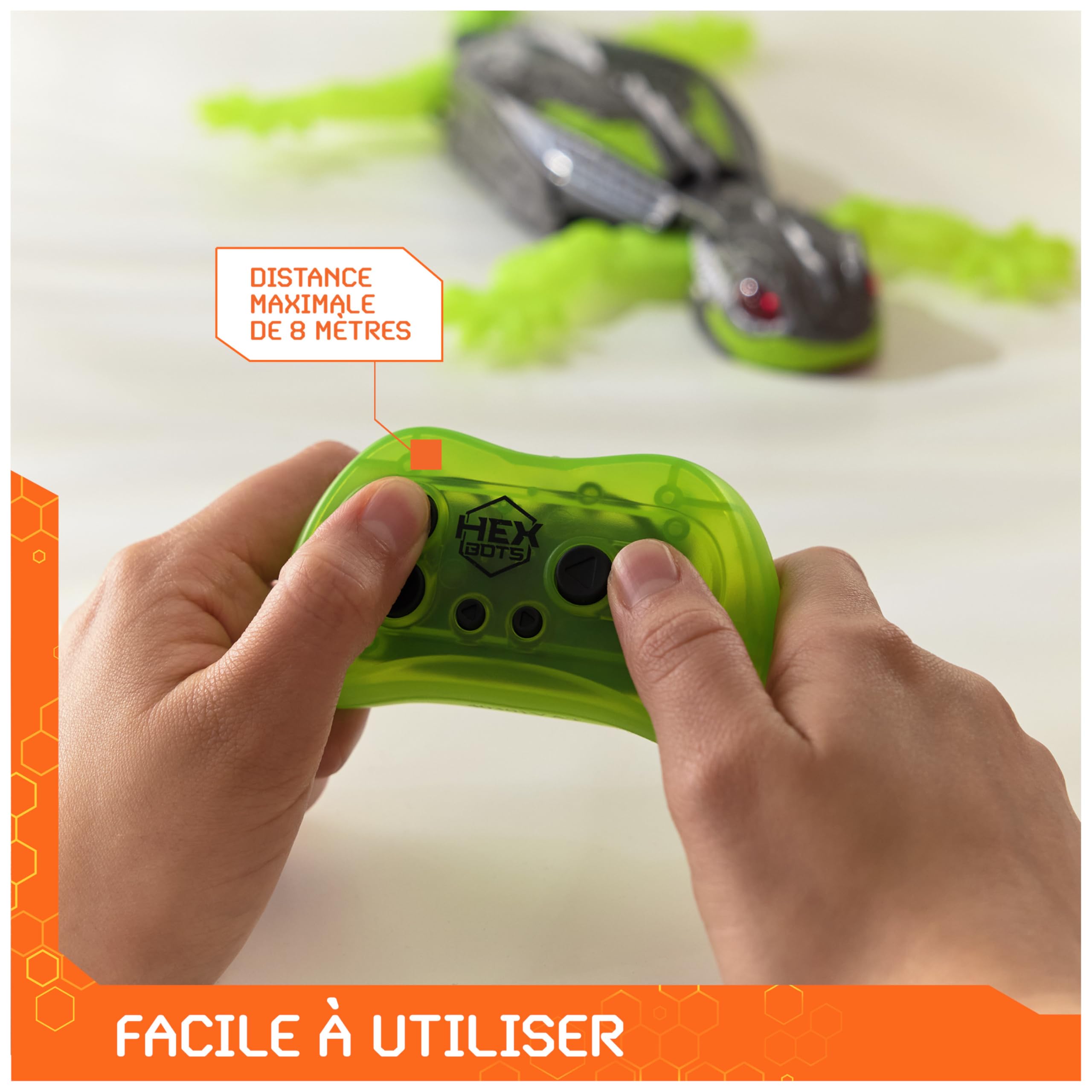 Hex Bots - Gecko Radiocommandé Qui Rampe Sur Le Sol Et Les Murs - Lézard Télécommandé Avec Yeux Lumineux - Pilotage Facile - Câble USB Inclus - Jouet Enfant 4 Ans et +