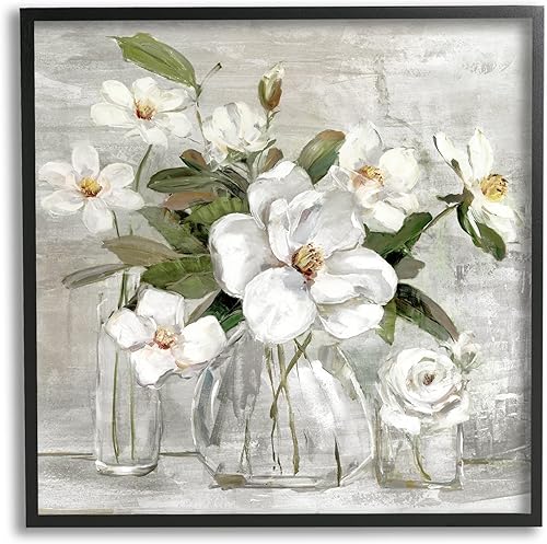 Stupell Industries Arte de pared enmarcado con flores blancas florecientes, diseño de Sally Swatland