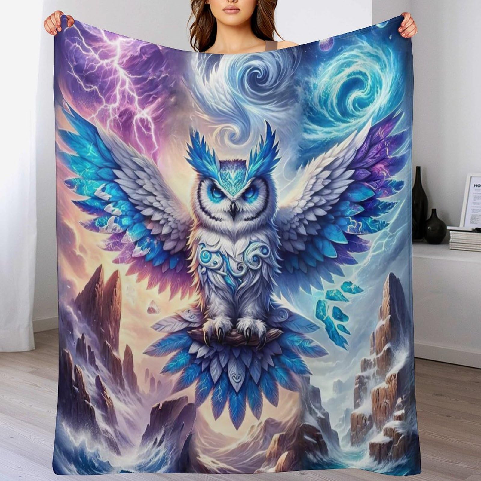 Couverture de canapé chaude contre le froid plaid polaire hibou lavable en machine