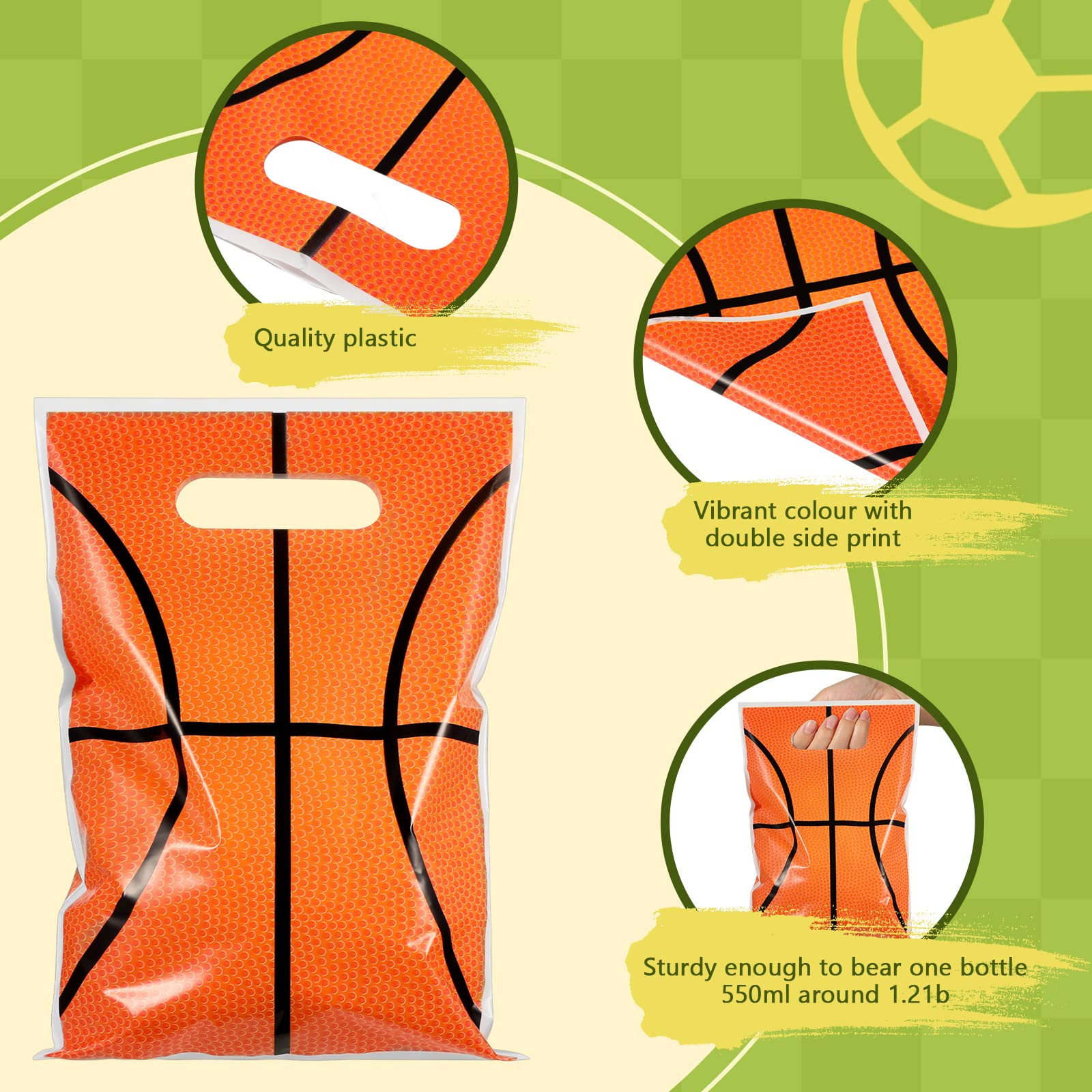 100 bolsas de regalo de fiesta deportiva de fútbol, bolsas de plástico para golosinas, a granel con asas para béisbol, baloncesto, eventos temáticos, bolsas de regalo, suministros de cumpleaños, 3