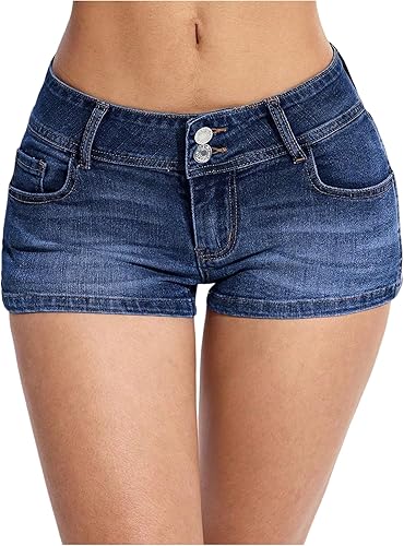 Verdusa Women's Low Rise Jean Micro Shorts Bottoms Streetwear Stretchy Y2k Denim