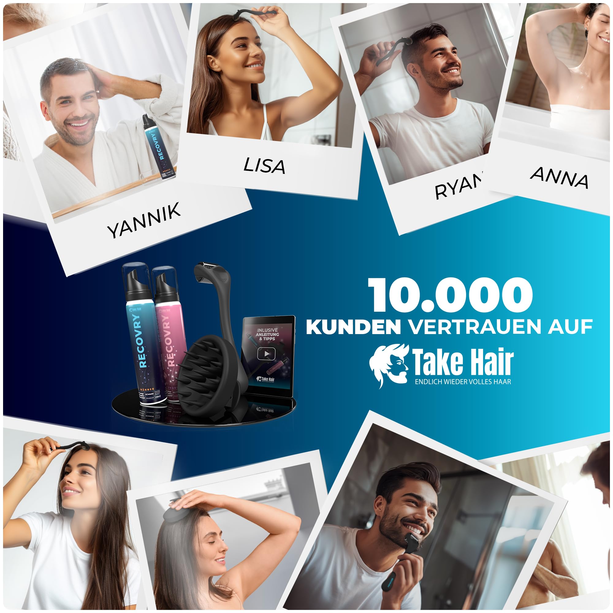 RecoVRY Dermaroller da uomo, 1 mm, 192 aghi veri per la massima crescita dei capelli, aghi in acciaio inox, promuove capelli densi e pieni | Micro Needle Roller (nero, Premium 1 mm)