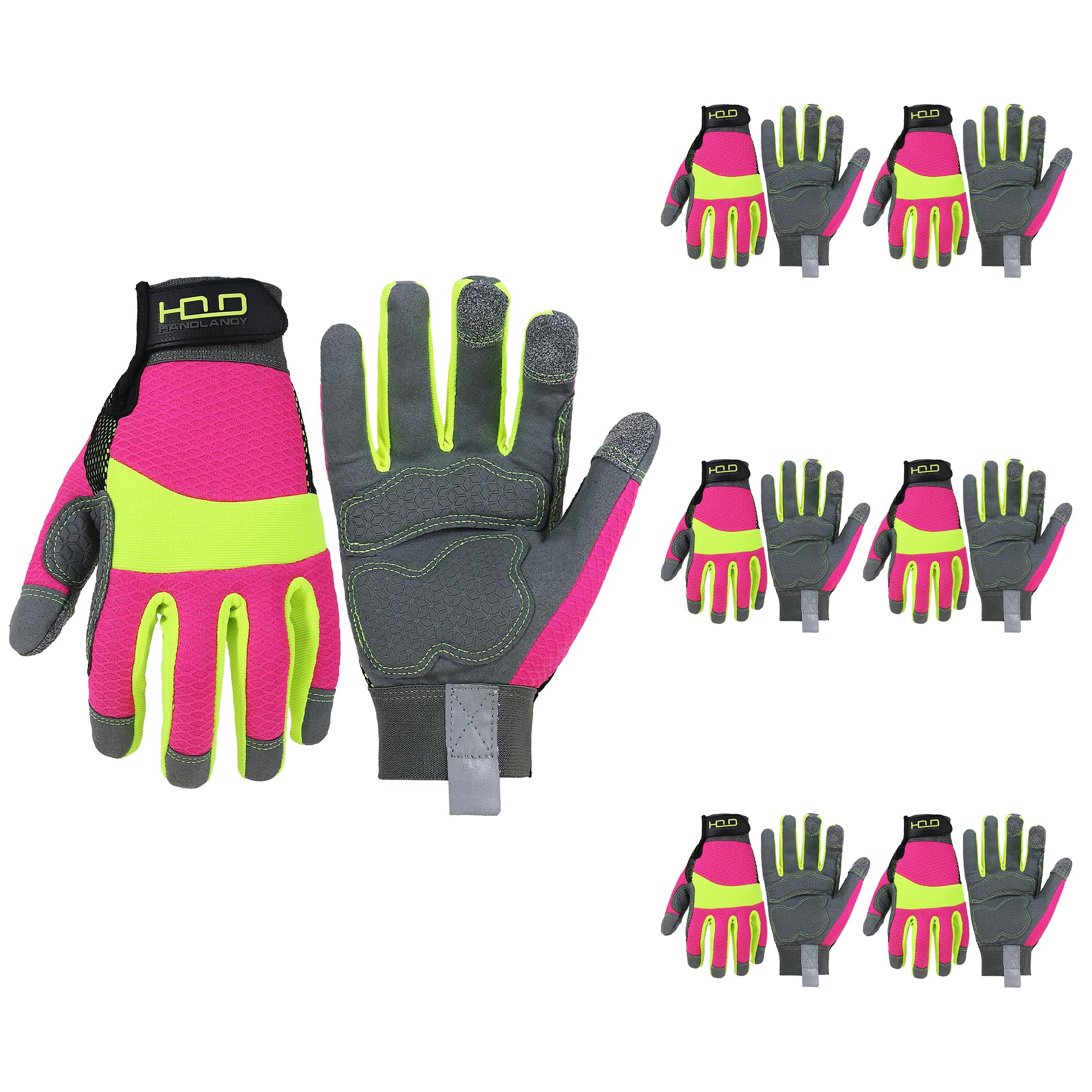 HANDLANDY Safety Work Gloves Men Women, Bulk 6 Pairs Utility Padded Mechanic Builders Construction Warehouse Working Gloves Touch Screen Gardening Glove (Neon Green Pink, S) โ image 1