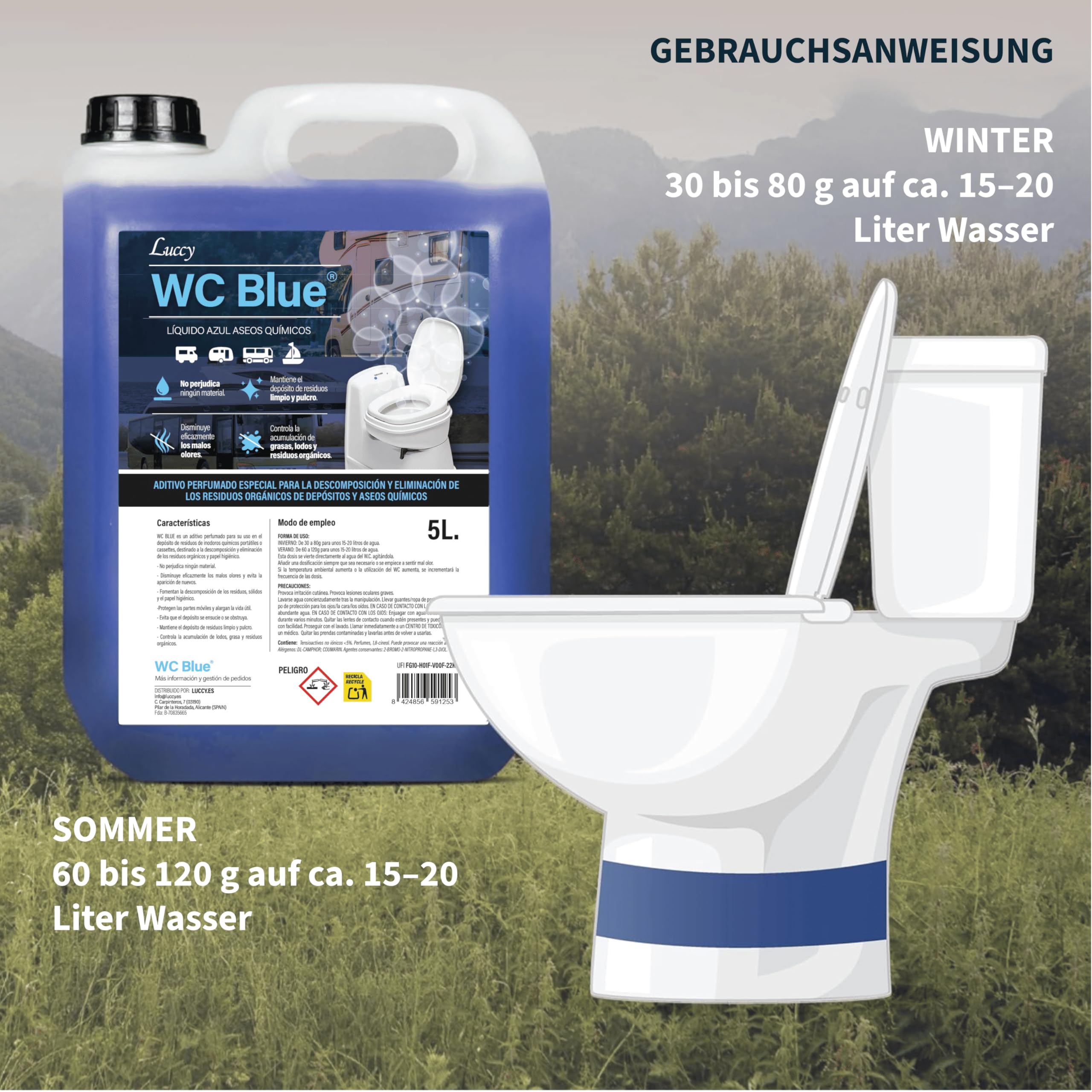 Pack WC Blau 10L + WC Rinse 10L | Zusatz für Schwarzwassertank und Frischwassertank | Flüssigkeiten für Chemietoilette in Wohnmobil, Camper und Caravan