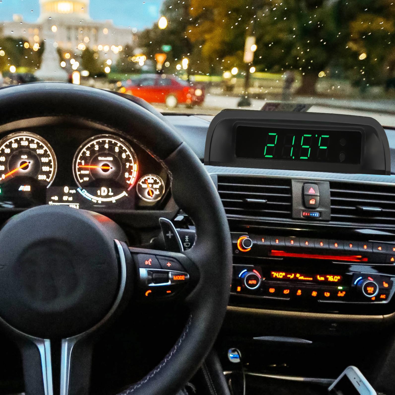 OUNONA 2pièces Horloge De Tableau De Bord Automobile Précision Élevée avec Thermomètre Solaire Horloge Électronique Auto Facile à Installer Et