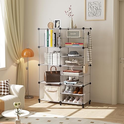 Miniatura 10 de AWTATOS Organizador de armario de 8 cubos de almacenamiento, organizadores de ropa de armario, estantes apilables para armario, dormitorio, sala de