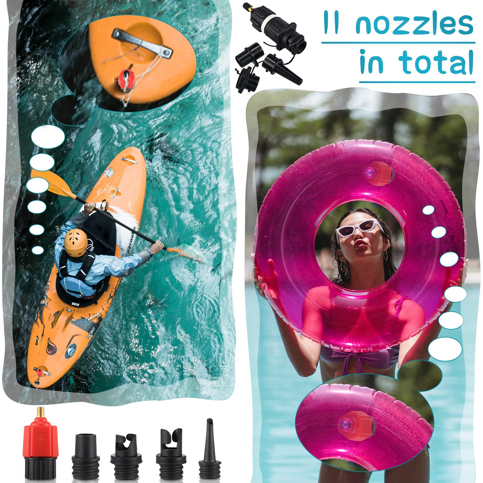 Treela Aufblasbarer Luftpumpenadapter Kompatibel mit SUP Aufblasbarer Auto Luftkompressor Ventiladapter mit 9 Ventildüse für Paddle Board Boot