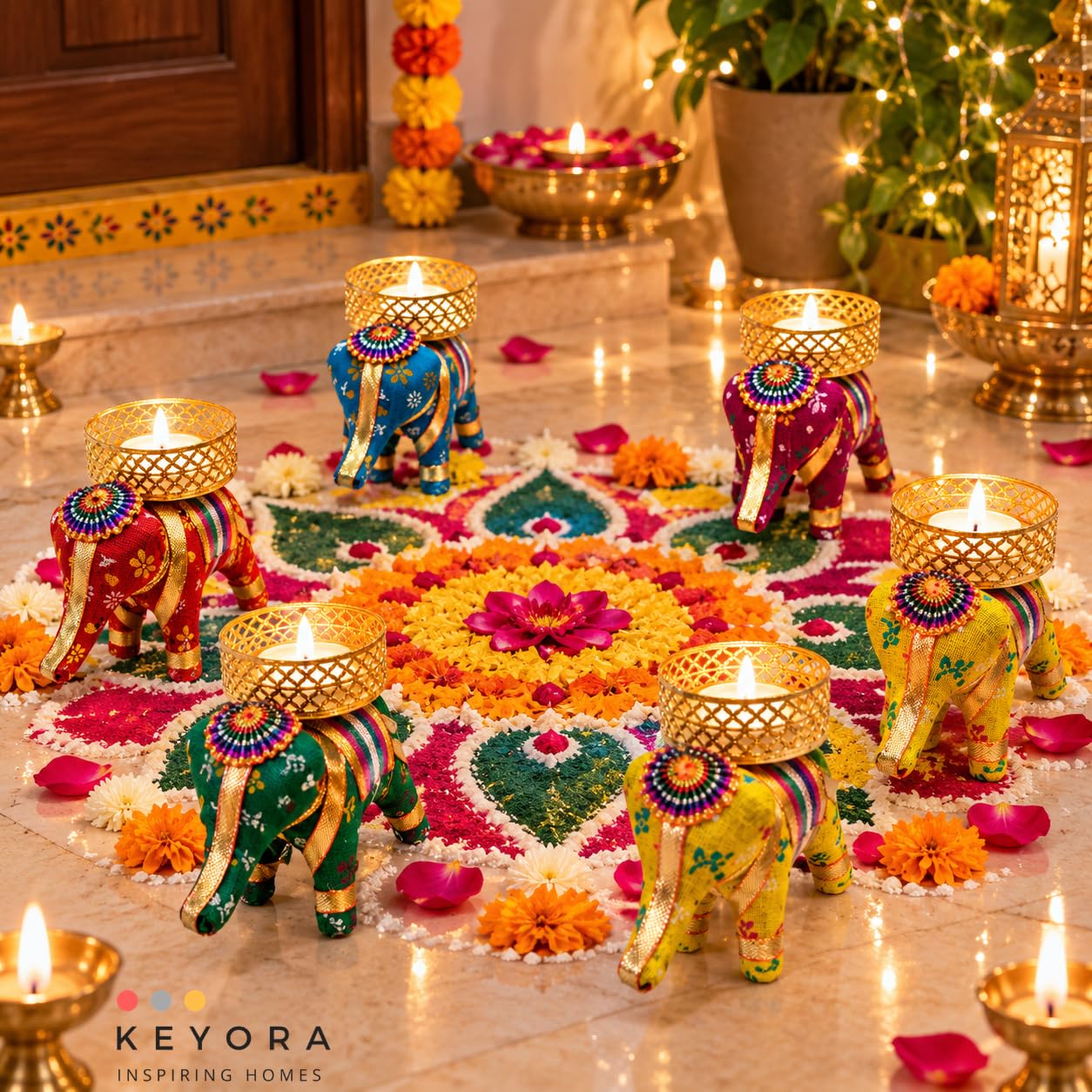 Elephant Tealight Holders - Diwali Decor & Gifts -6