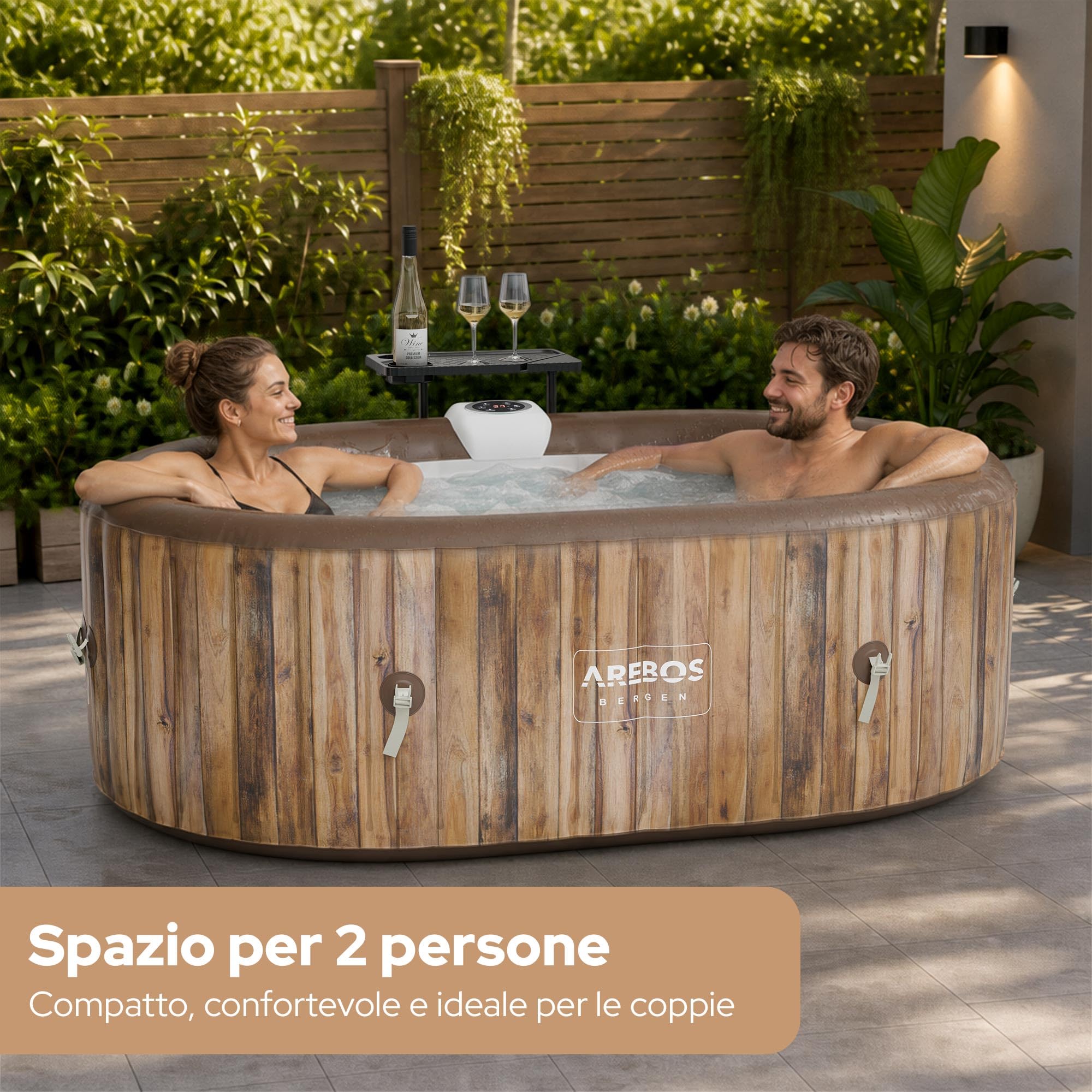 Arebos Vasca idromassaggio | Gonfiabile | Indoor & Outdoor | 190x120 cm ovale | 2 persone | 90 getti di massaggio | con riscaldamento | 550 litri | Incl. copertura | Bubble Spa & Wellness Massage