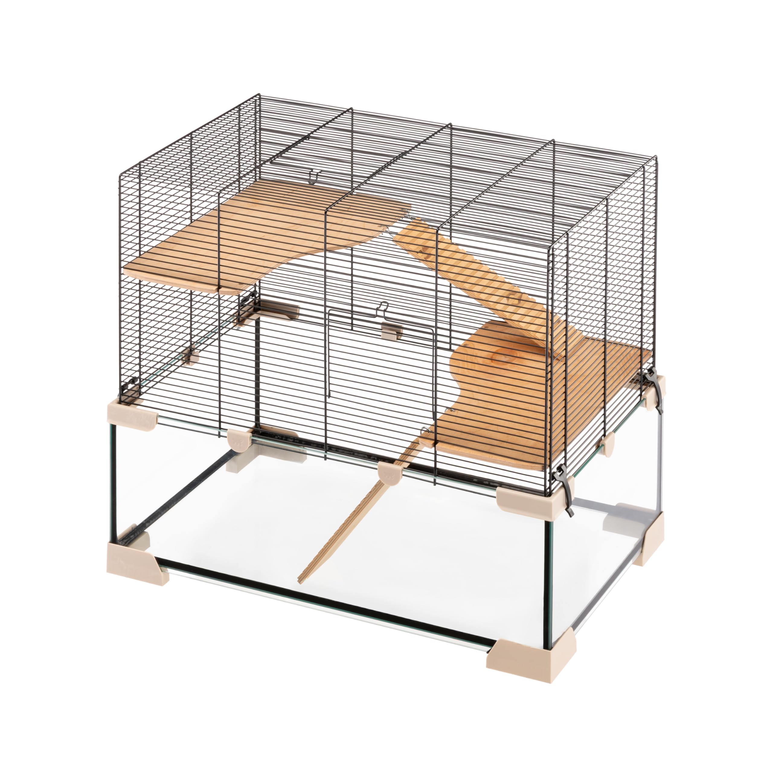 Ferplast Käfig für Hamster oder Mäuse Karat 60 Kleine Nagetiere, Zwei Ebenen mit Zubehör, aus Glas und Metallgitter