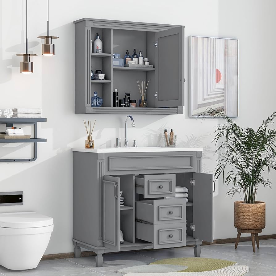 Amazon.com: 36'' Bathroom Vanity with Top Sink, Grey Mirror