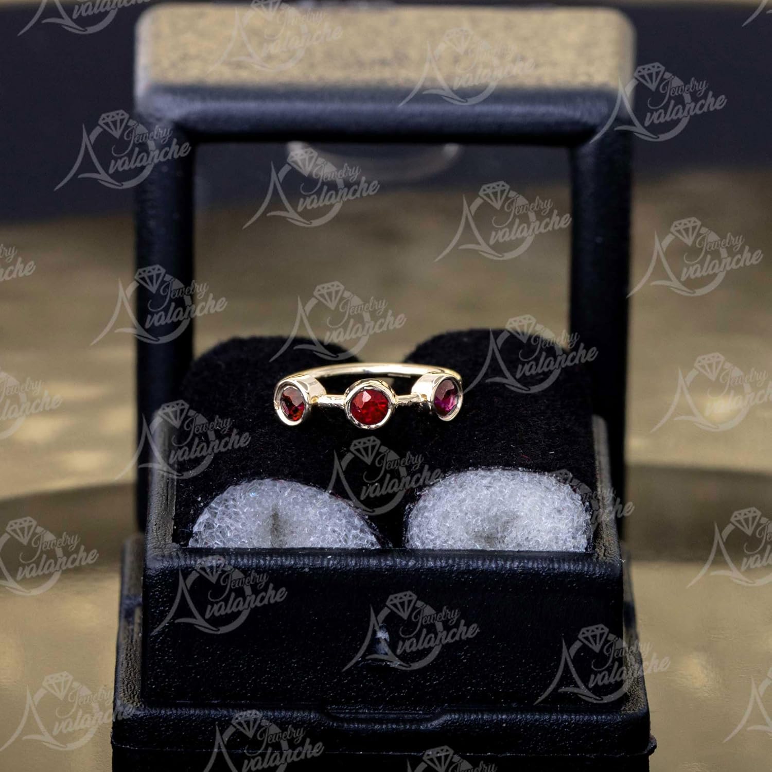 Solid 14K Gold Nose Hoop 20G Nose Ring Bezel Set 3-Stone Ruby Nose Hoop - Ear Cartilage Ring - July BirthStone Nose Ring