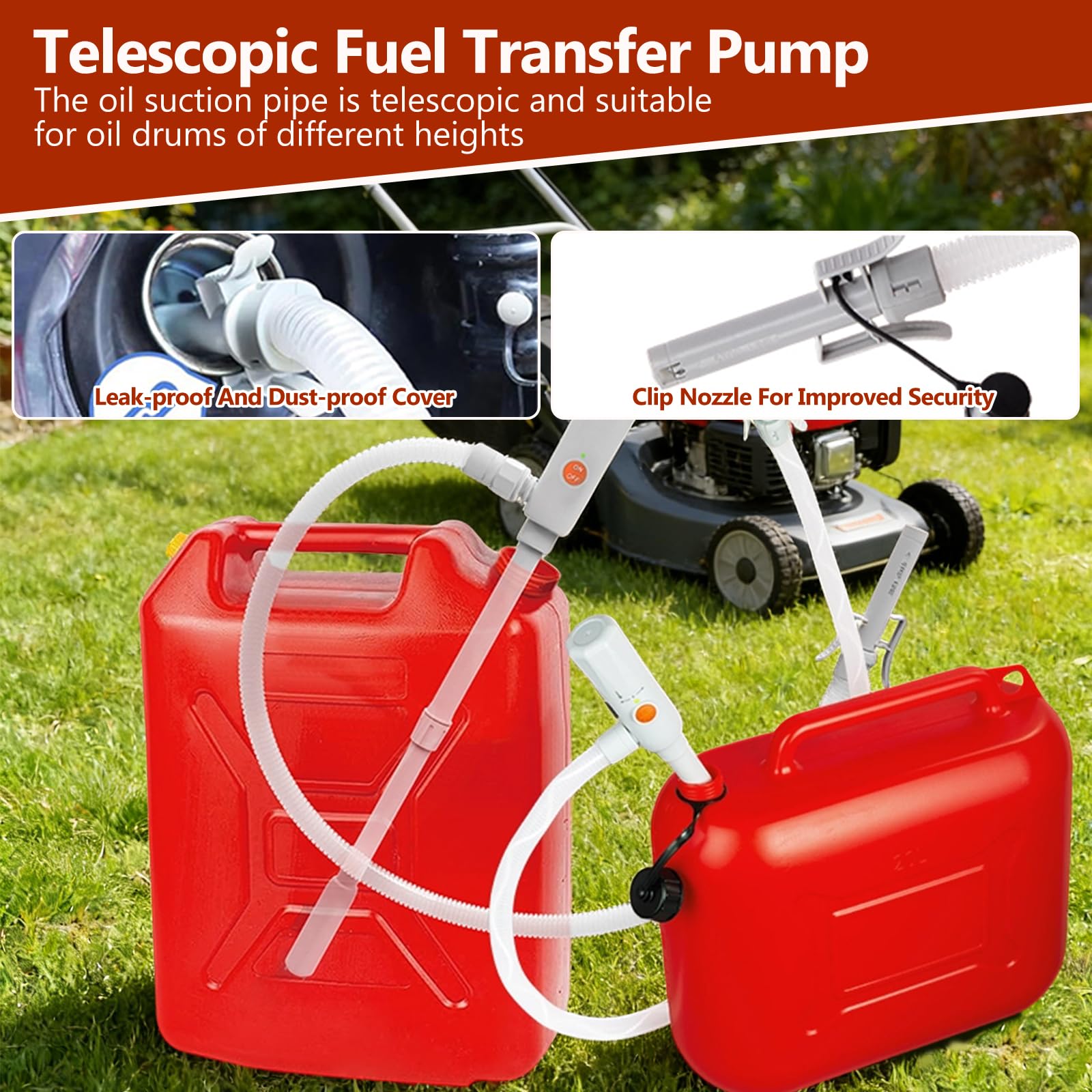 Pompe de transfert électrique - Double alimentation (USB-C/AA), pompe à carburant avec capteur d'arrêt automatique, 2,8 GPM, pompe à essence pour bidon, pompe à diesel électrique télescopique