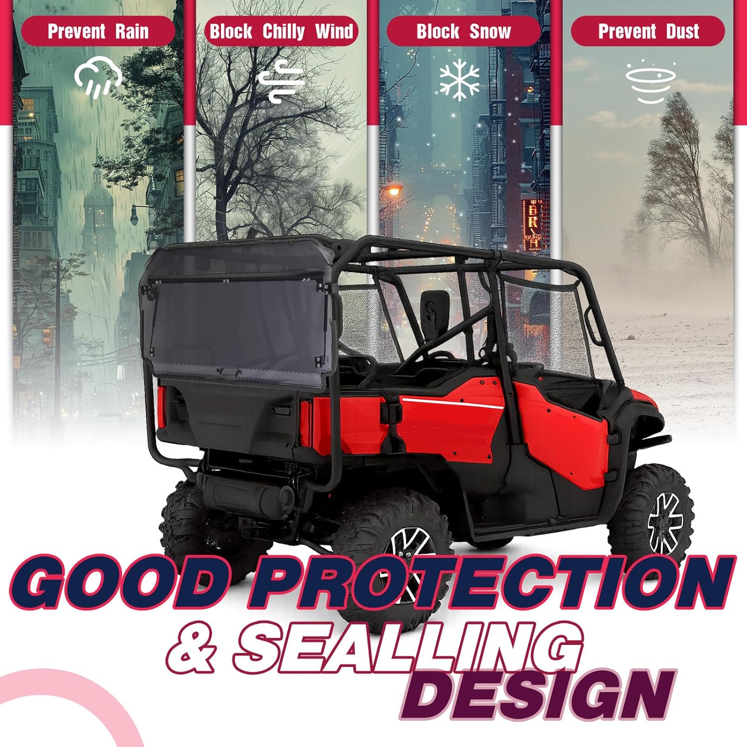 Tinted Rear Windshield Compatible with 2016-Up Honda Pioneer 1000-5 Rear Back Window Smoke Plastic and Steel Dust Proof Heat Blocking