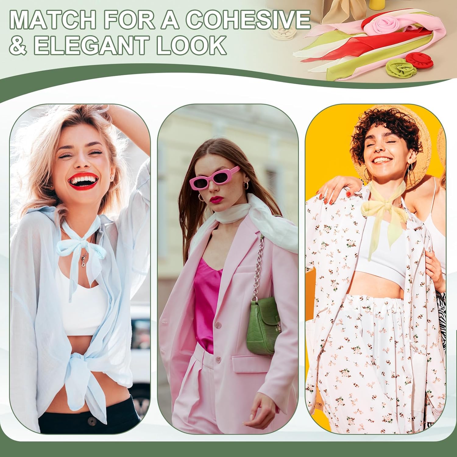 Chiffon Scarf for Women, Long Skinny Chiffon Neckerchief with Detachable Rose Flower Light Soft for Hair Ribbon - Image 6