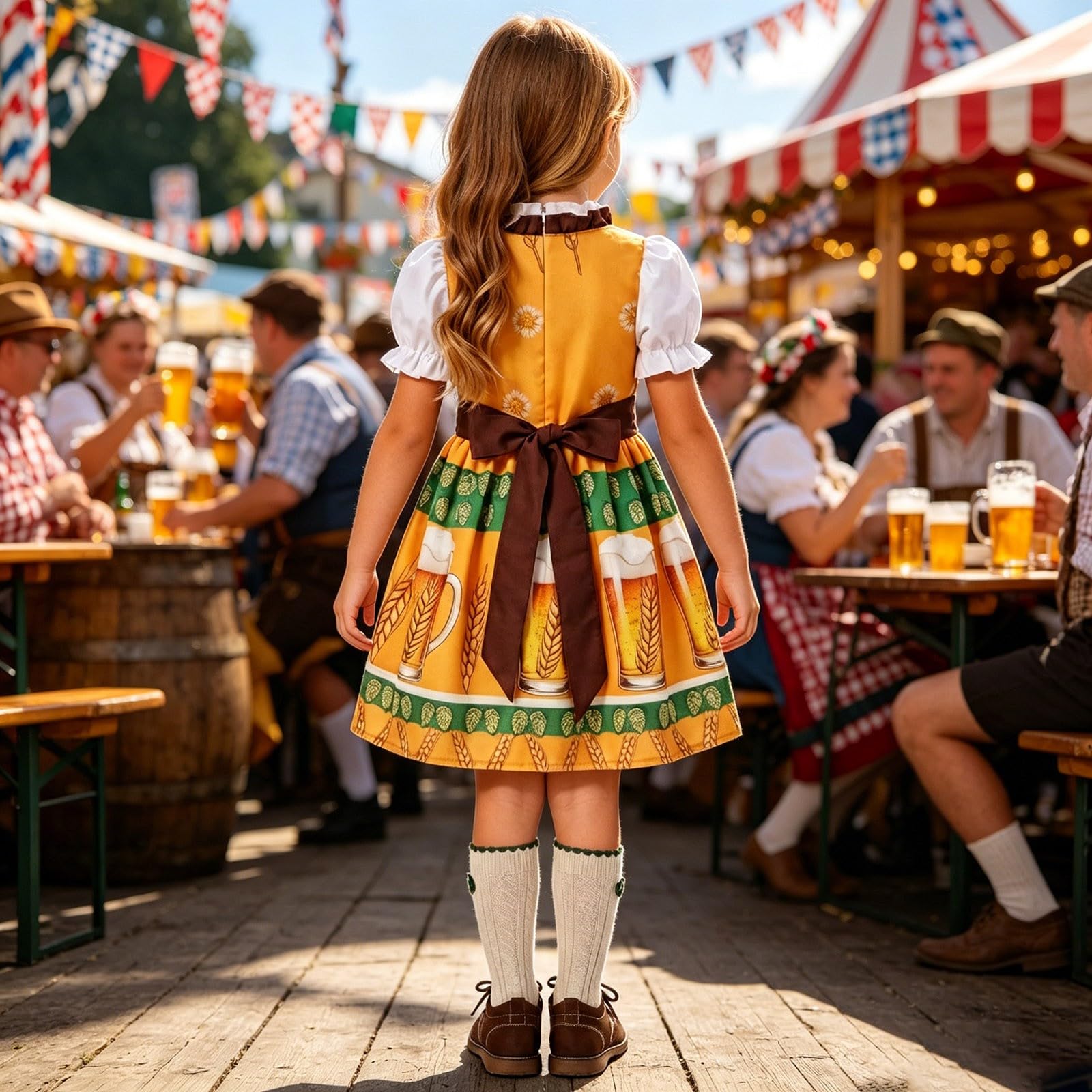 Generisch Zweiteiliges Trachtenkleid für in Cosplay- für Damen Herren traditionelles -Set mit Bluse Schürze Party-Outfit für Volksfest Feierlichkeiten
