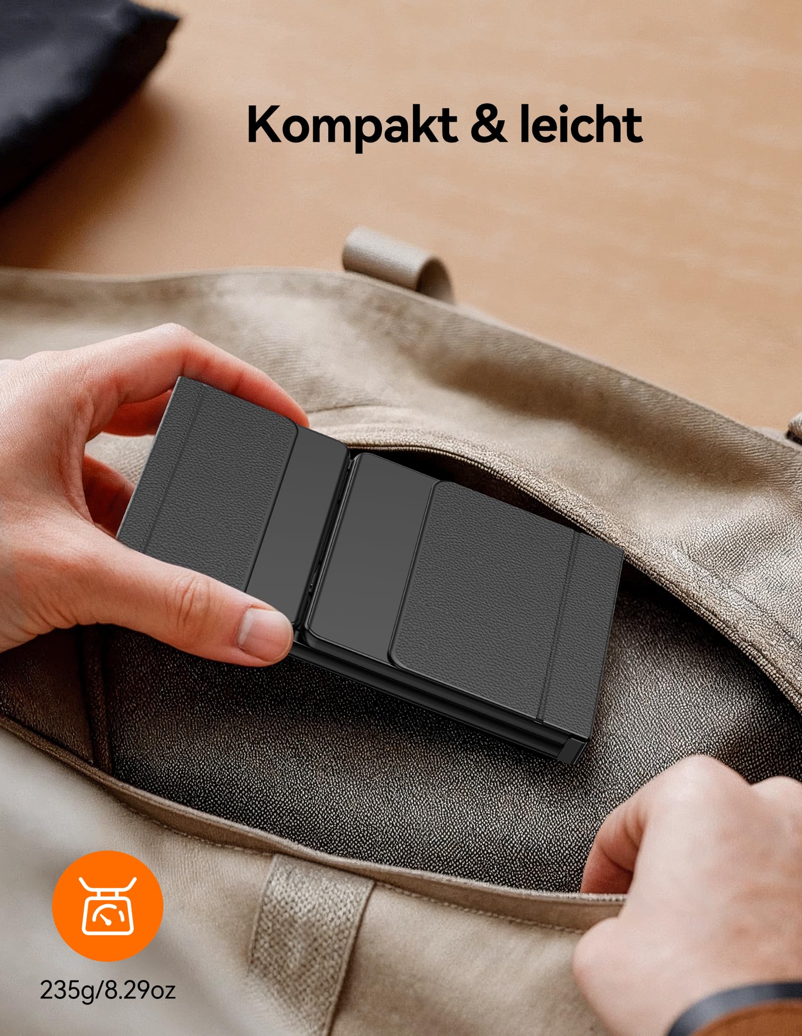 TECKNET Bluetooth Tastatur Faltbare mit Touchpad, QWERTZ Deutsch, Schwarz