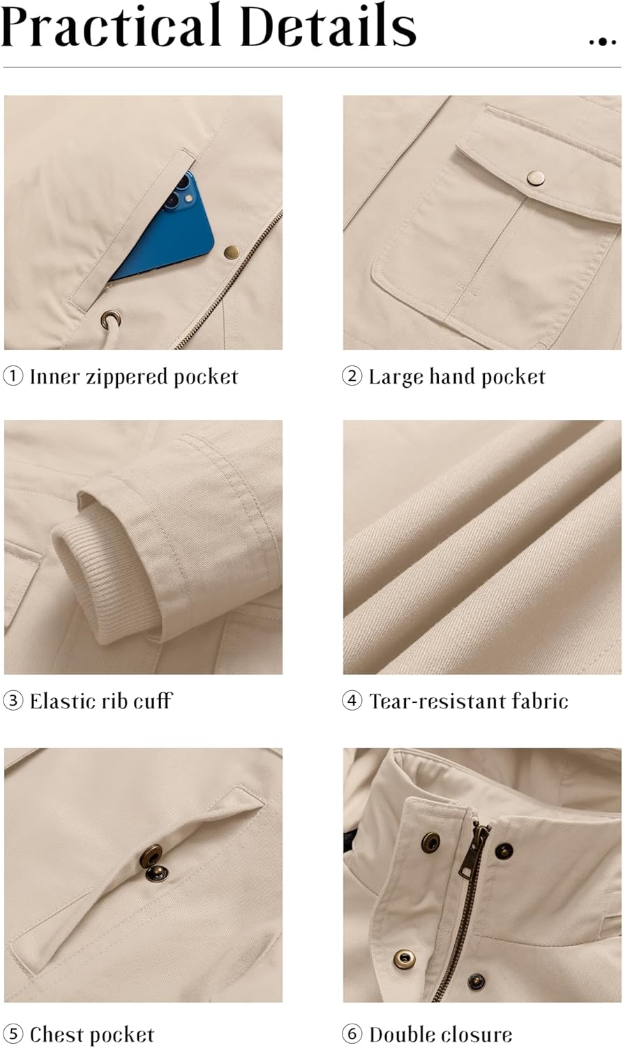 Pursky Women's Cotton Anorak Jacket Lightweight Casual Military Jackets Safari Utility Coats With Removable Hood - Image 7