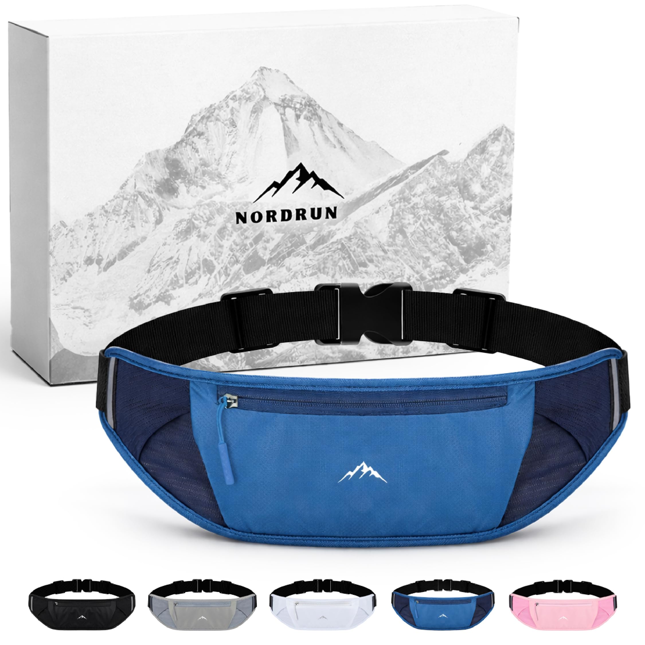 Nordrun® Adjustable & Waterproof Running Belt for Women & Men | Running Waist Pack Fits All Phones | Running Phone Holder | Sports Waist Bag | Running Belt (Blue)
