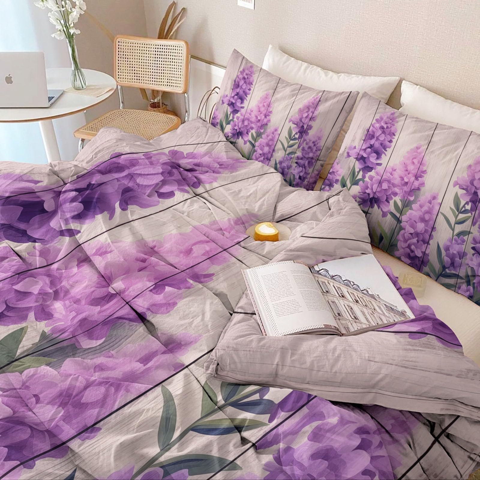 Generisch 3-częściowy komplet pościeli 155 x 220 cm, pościel Verträumt Retro Iris z 2 poszewkami na poduszkę 80 x 80 cm, z mikrofibry, z zamkiem błyskawicznym, nie wymaga prasowania i miękka