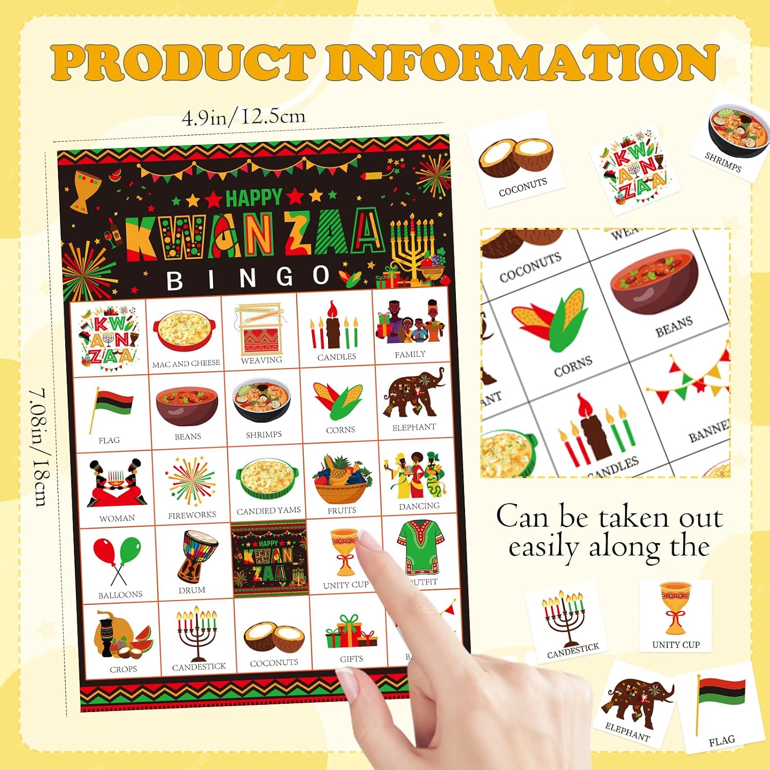 TAKEALOOK Kwanzaa Bingo Game for 24 Players - African Heritage Culture Themed Bingo Set for Holiday Family Activity, Happy Kwanzaa Festival Party Gifts Favors Supplies