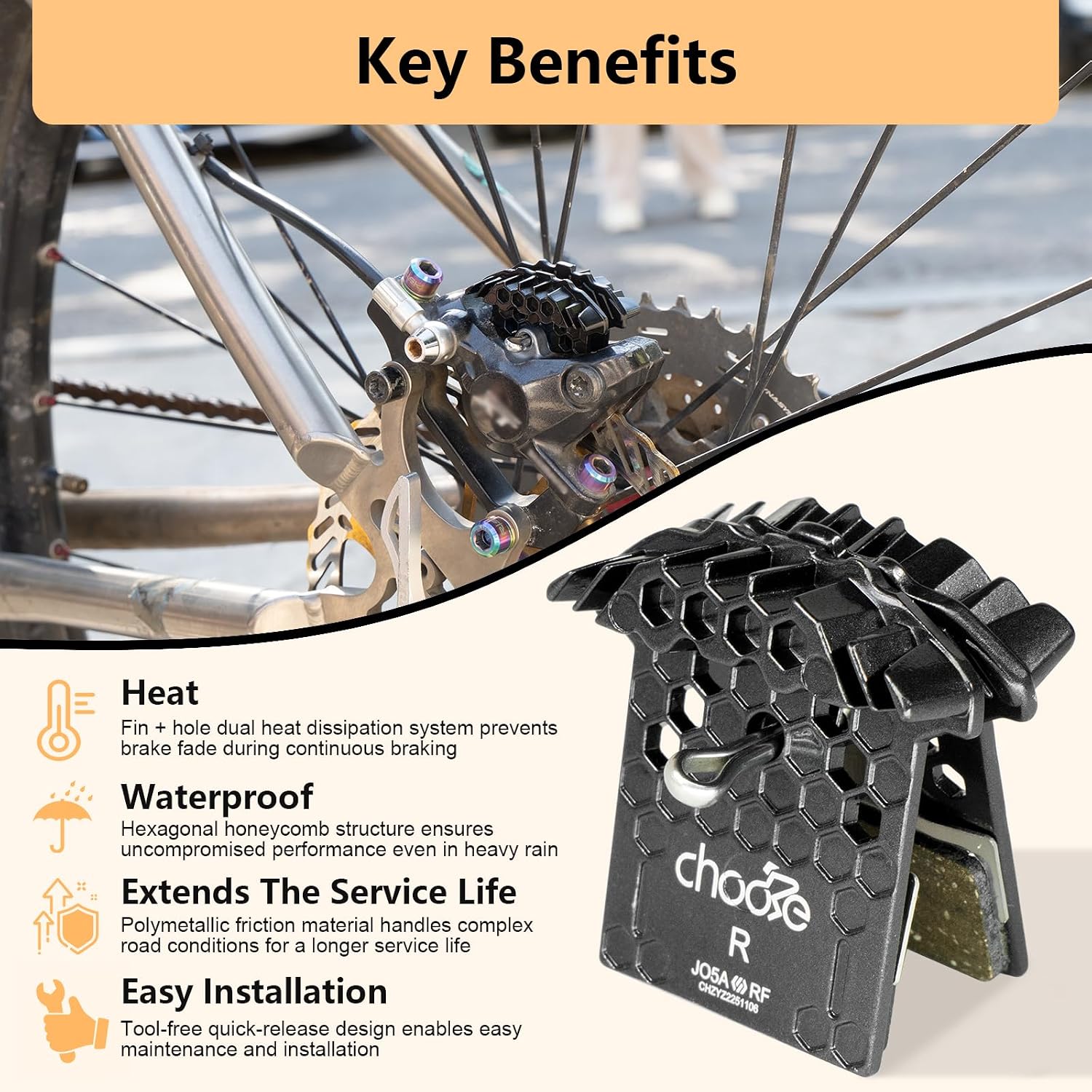 Chooee J05A-RF Bike Brake Pads,2 Pairs Disc Brake Pads for Shimano J04C J05A G05A G04S J02A J03A,Polymetallic Bicycle Brake Pads for Shimano XT XTR SLX Deore Brake Pad