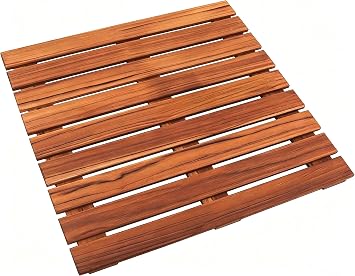 VaeFae Teak Shower Mat, Non-Slip Bath Mat, Luxury Spa Mat, Wooden Mat for Bathtub, 50.8 x 50.8 cm