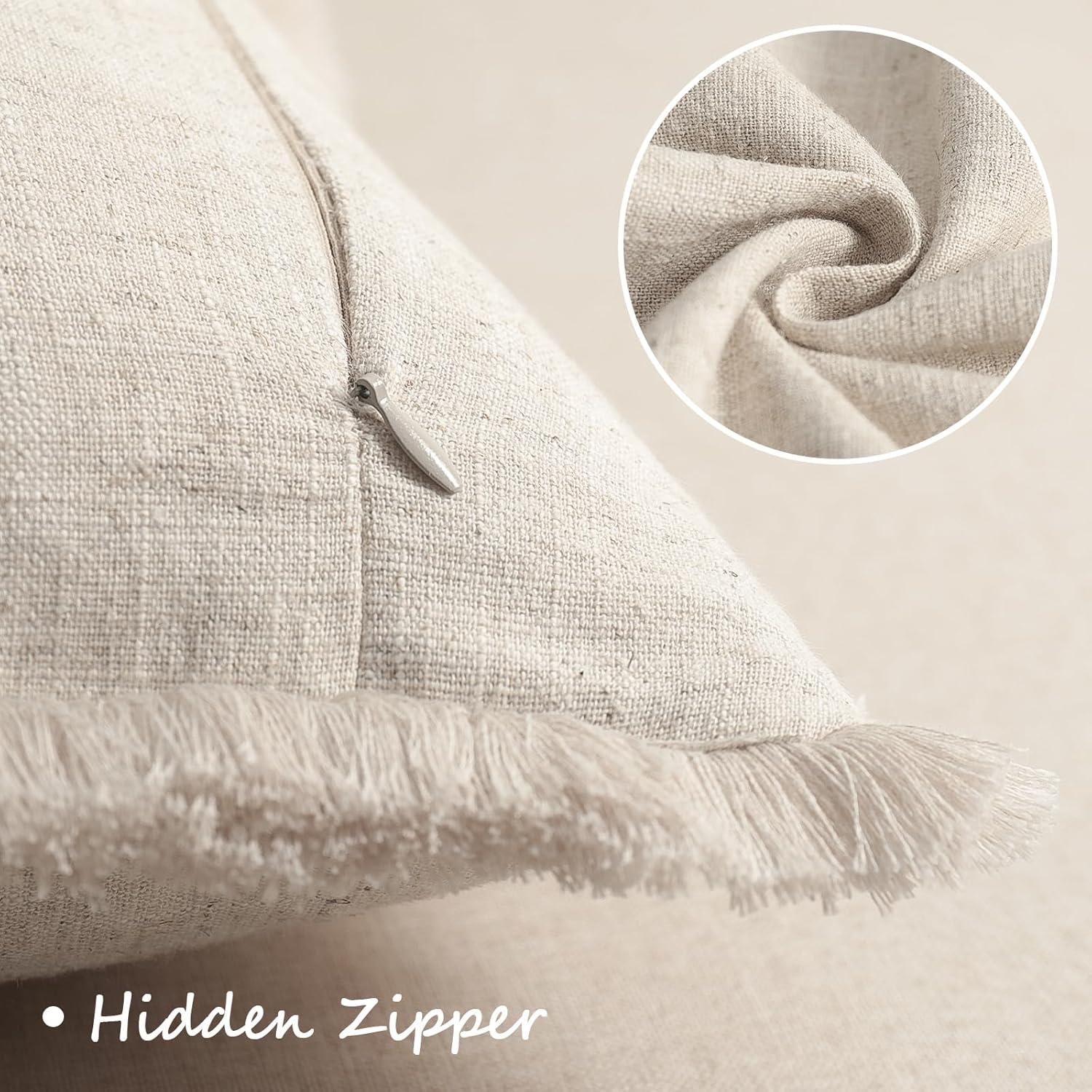 ZWJD Pillow Covers 24x24 Set of 2 Throw Pillow Covers with Fringe Chic Cotton Euro Shams Square Cushion Covers for Couch Sofa Bed Living Room Farmhouse Boho Decor, Natural Beige