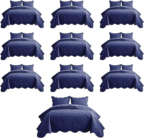 IR Imperial Rooms 10 Pack Queen Quilt Bedding Set (90" x 96") - Bulk Wholesale for Hotels, Guest Bedroom & Airbnbs - Lightweight Microfiber Reversible Floral Embossed Quilts Bedspreads (Blue)