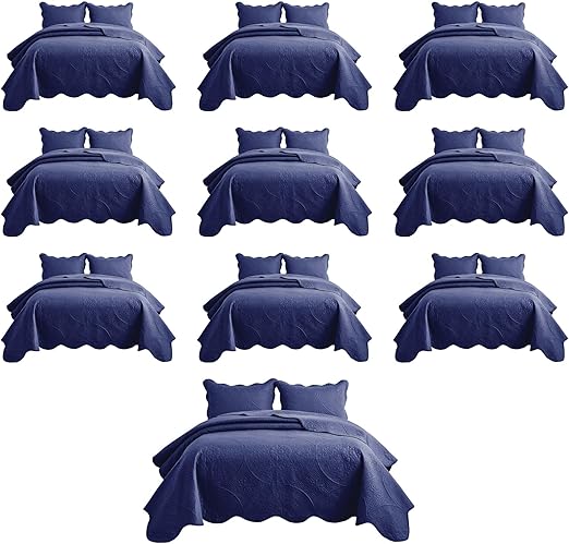 IR Imperial Rooms 10 Pack Queen Quilt Bedding Set (90" x 96") - Bulk Wholesale for Hotels, Guest Bedroom & Airbnbs - Lightweight Microfiber Reversible Floral Embossed Quilts Bedspreads (Blue)