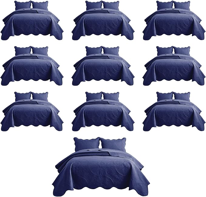 IR Imperial Rooms 10 Pack Queen Quilt Bedding Set (90" x 96") - Bulk Wholesale for Hotels, Guest Bedroom & Airbnbs - Lightweight Microfiber Reversible Floral Embossed Quilts Bedspreads (Blue)