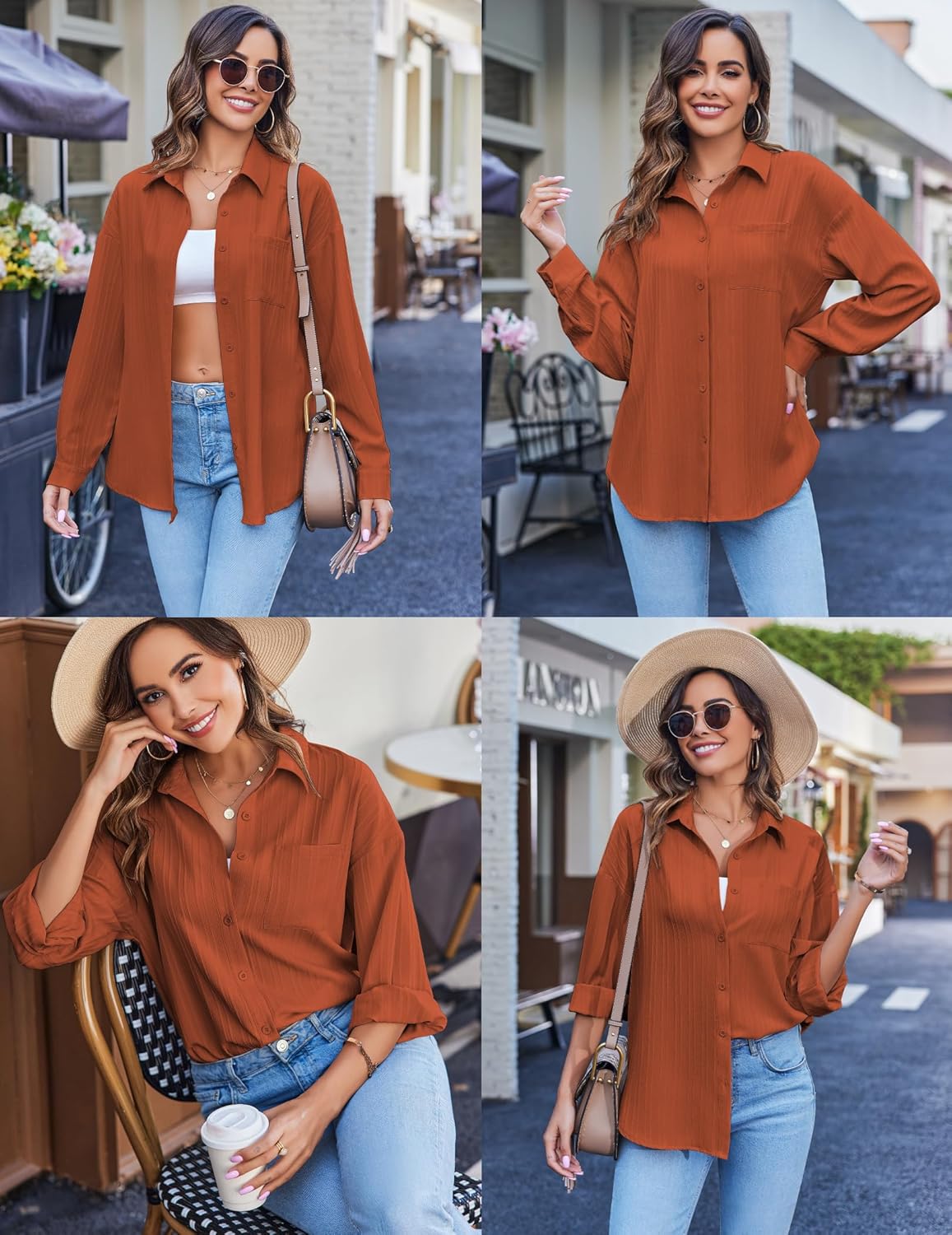 HOTOUCH Womens Long Sleeves Button Down Shirt Casual Loose fit Classic Collared with Pockets Caramel - Image 4