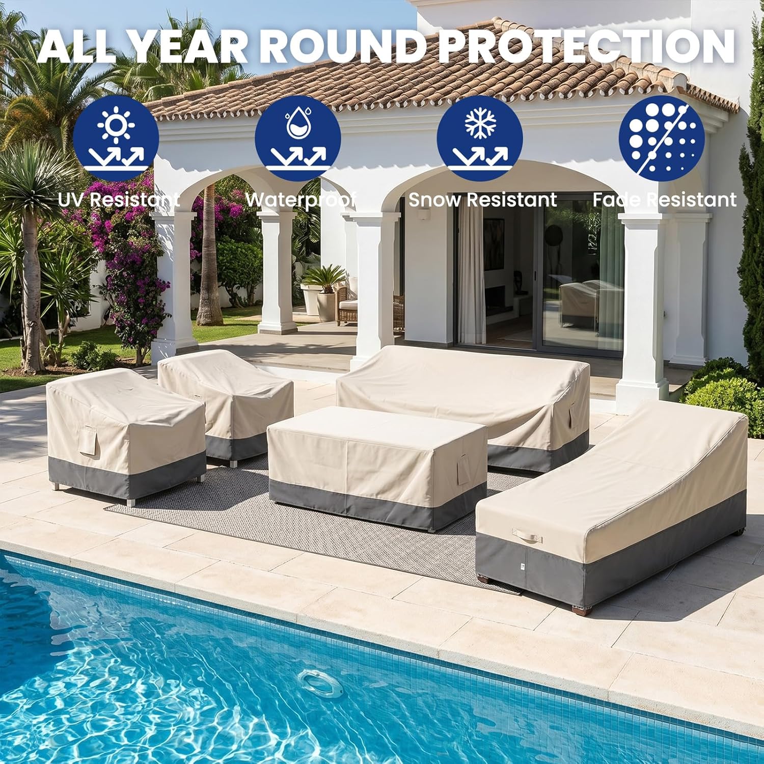 Extra Heavy Duty Patio Chaise Lounge Cover Waterproof 2 Pack - Lounge Chair Covers for Outdoor Pool Lounger and Patio Furniture, 68" x 30" x 30" H