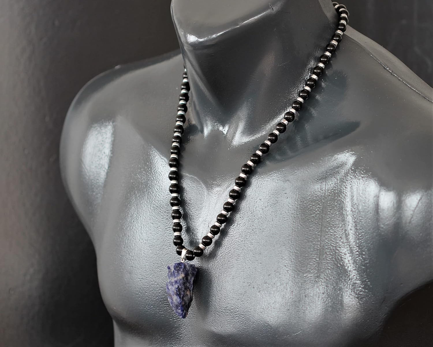 ElisaJewelryArt - Natural Big Obsidian Pendant Necklace Black Onyx Beads Necklace Genuine Gemstone Dreamy Stone Clasp Closure Hematite Necklace Unisex Necklace - Image 4