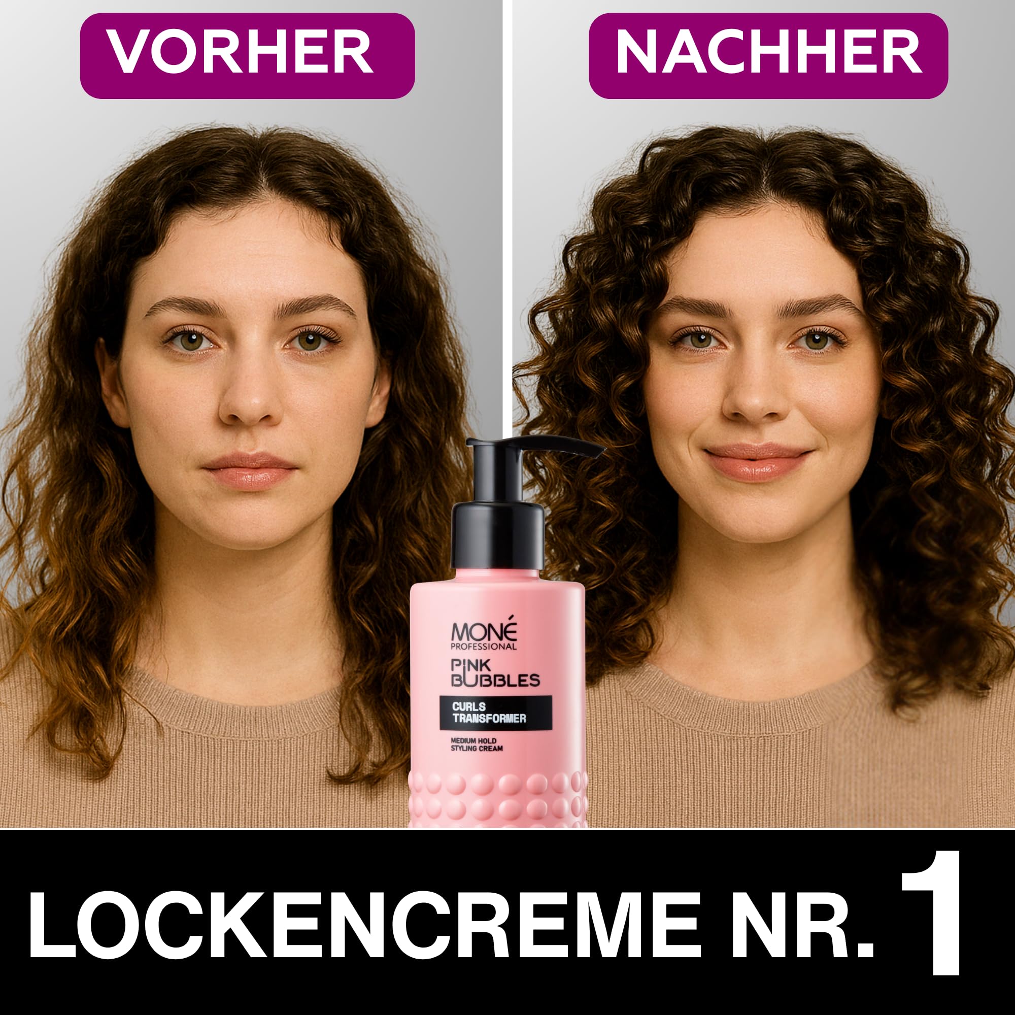 MONÉ PROFESSIONAL Curl Cream - Definierende Lockencreme für lockiges und welliges Haar - Ausdruck und Feuchtigkeit für die Strähnen - Feines oder dickes Haar - 150 ml