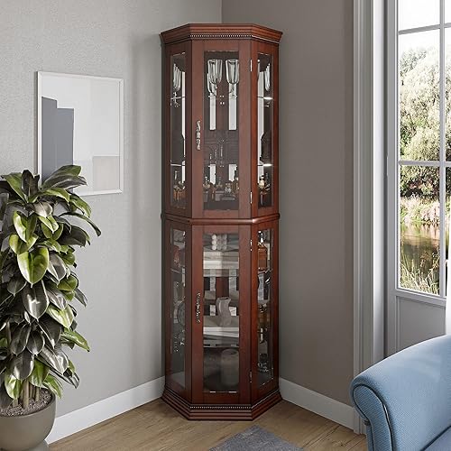 Miniatura 14 de BELLEZE - Vitrina esquinera con iluminación, puerta de vidrio templado y estantes, 2 colores (cerezo y nogal) Cereza,Negro -,Roble,Nuez,Blanco