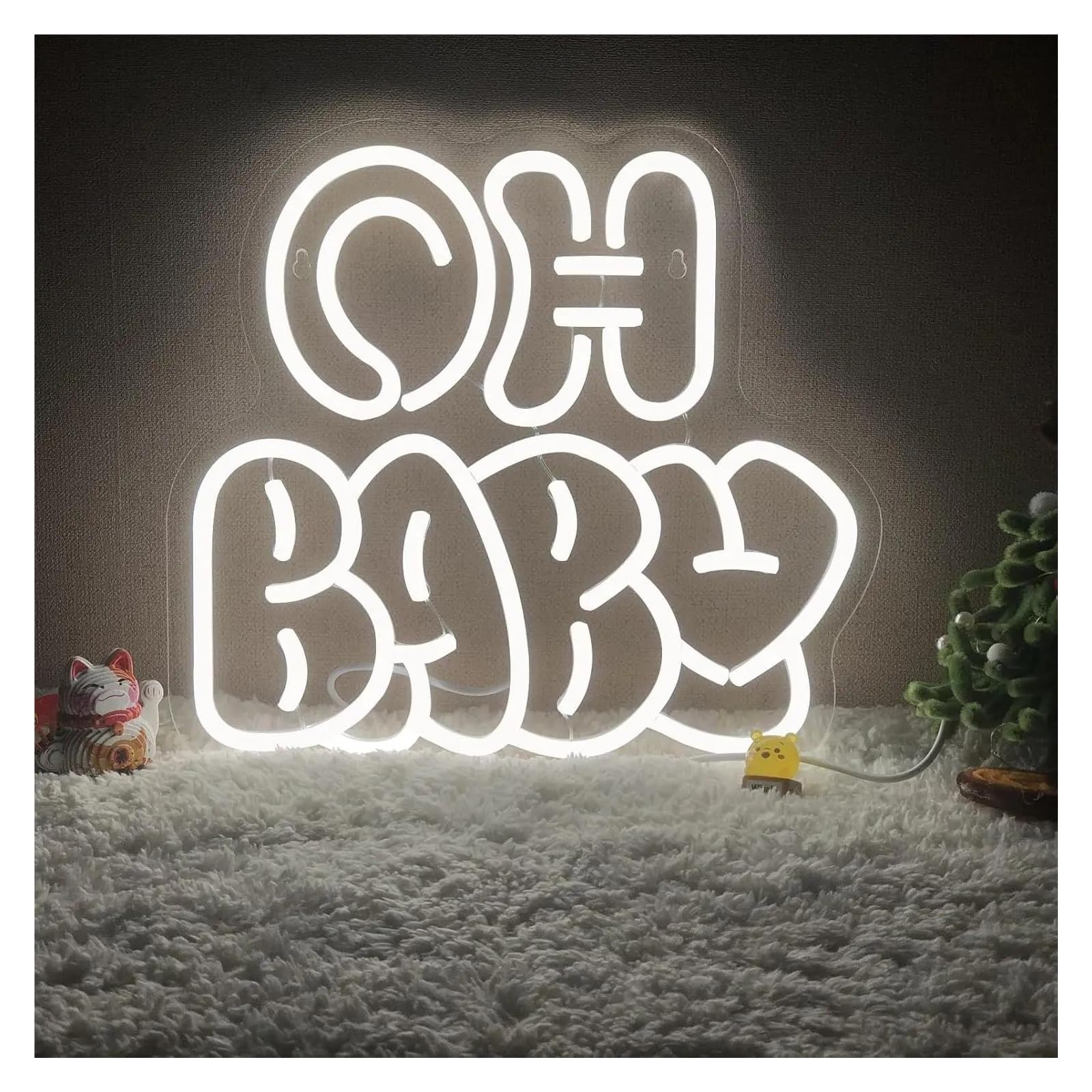 Scritta luminosa Insegna Al Neon Oh Baby Con Luce Dimmerabile Per Amanti Bambini Compleanni Matrimoni Camerette Decorazioni Da Parete 32cmx29.5cm(Bianca)