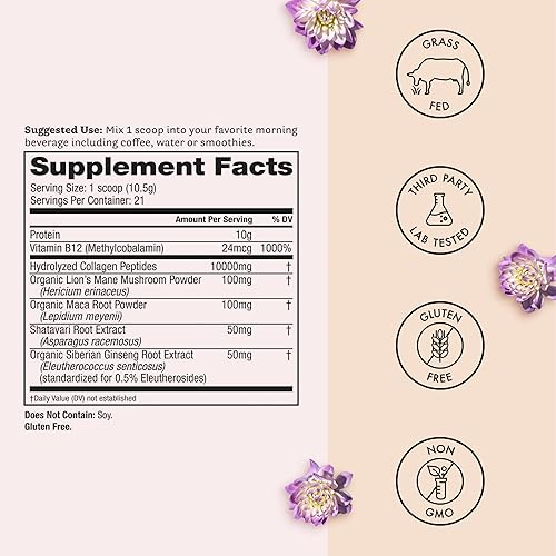 Miniatura 4 de Winged Wellness Glow Up AM, colágeno en polvo para mujeres, suplemento de belleza matutina para piel brillante con péptidos de colágeno hidrolizados