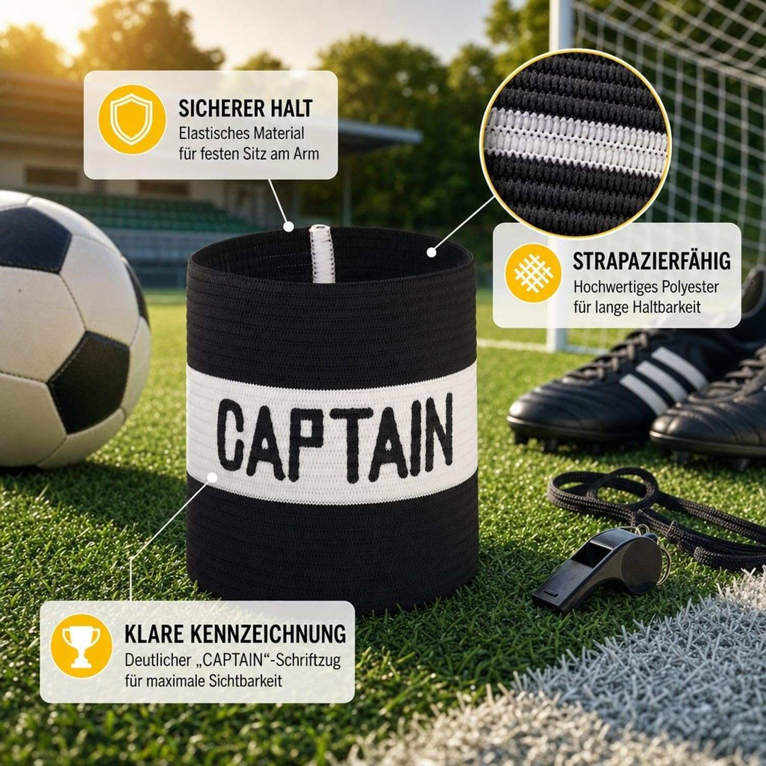 Brassard De Capitaine MC-Trend – élastique, Rouge/blanc, Inscription « Captain », Pour Foot, Handball, Rugby