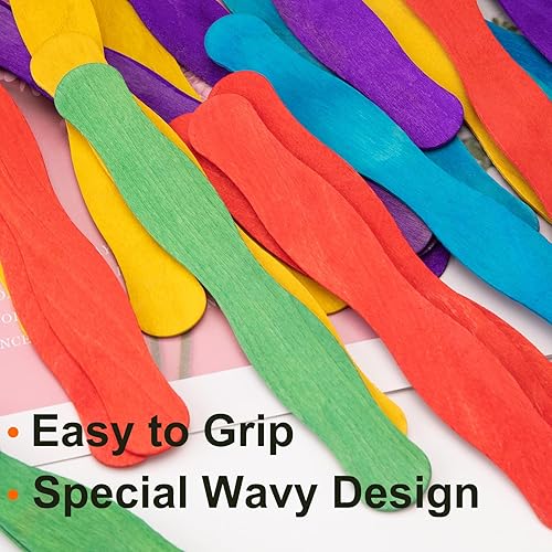 Vista 13 de WISYOK Palitos de manualidades de 8 pulgadas, 120 unidades, palos ondulados de madera, asas de abanico, palillos grandes para manualidades