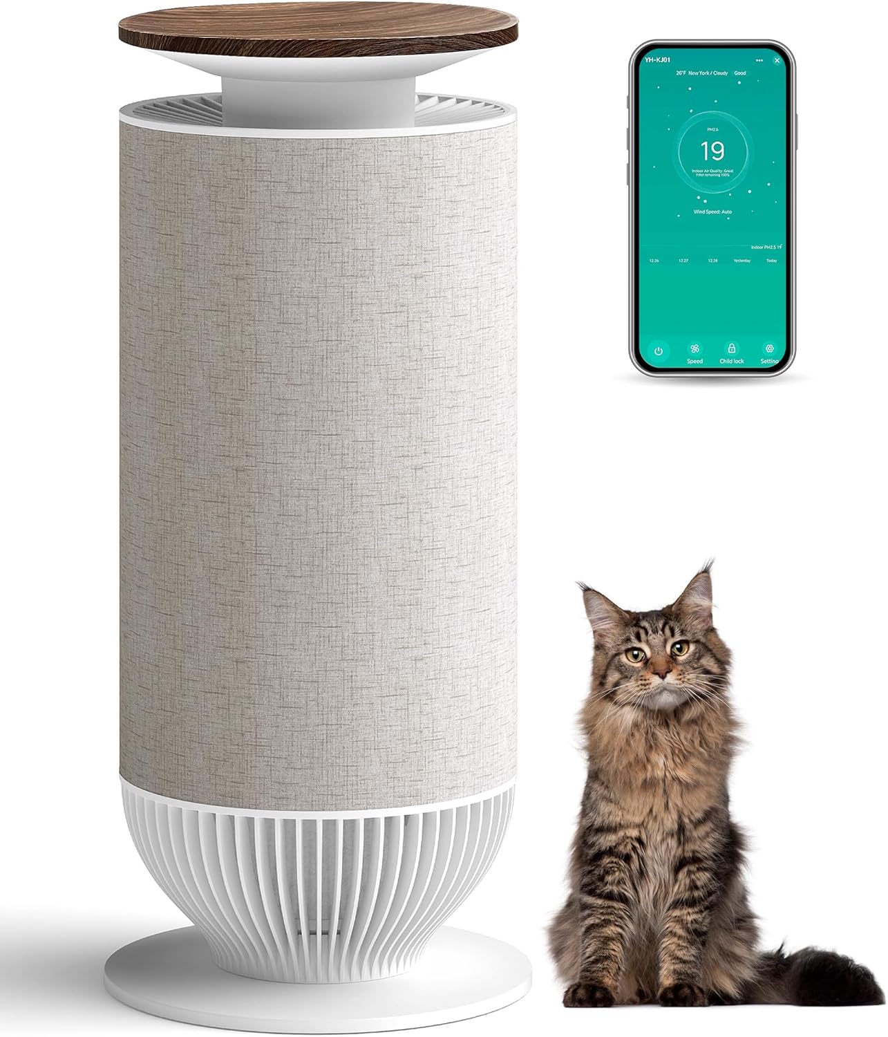 Petbobi Air Purifiers for Home Pets - H13 True HEPA Air Purifier for Large Room, Airborne Pet Hair and Odors, 360° Intake with PM2.5 Monitor, Smart App Control, Quiet Operation, Pet Lock