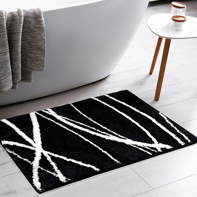 Amazon.com: Tititex Luxury Black Curve Line Bathroom Rug, 16x24 inch ...