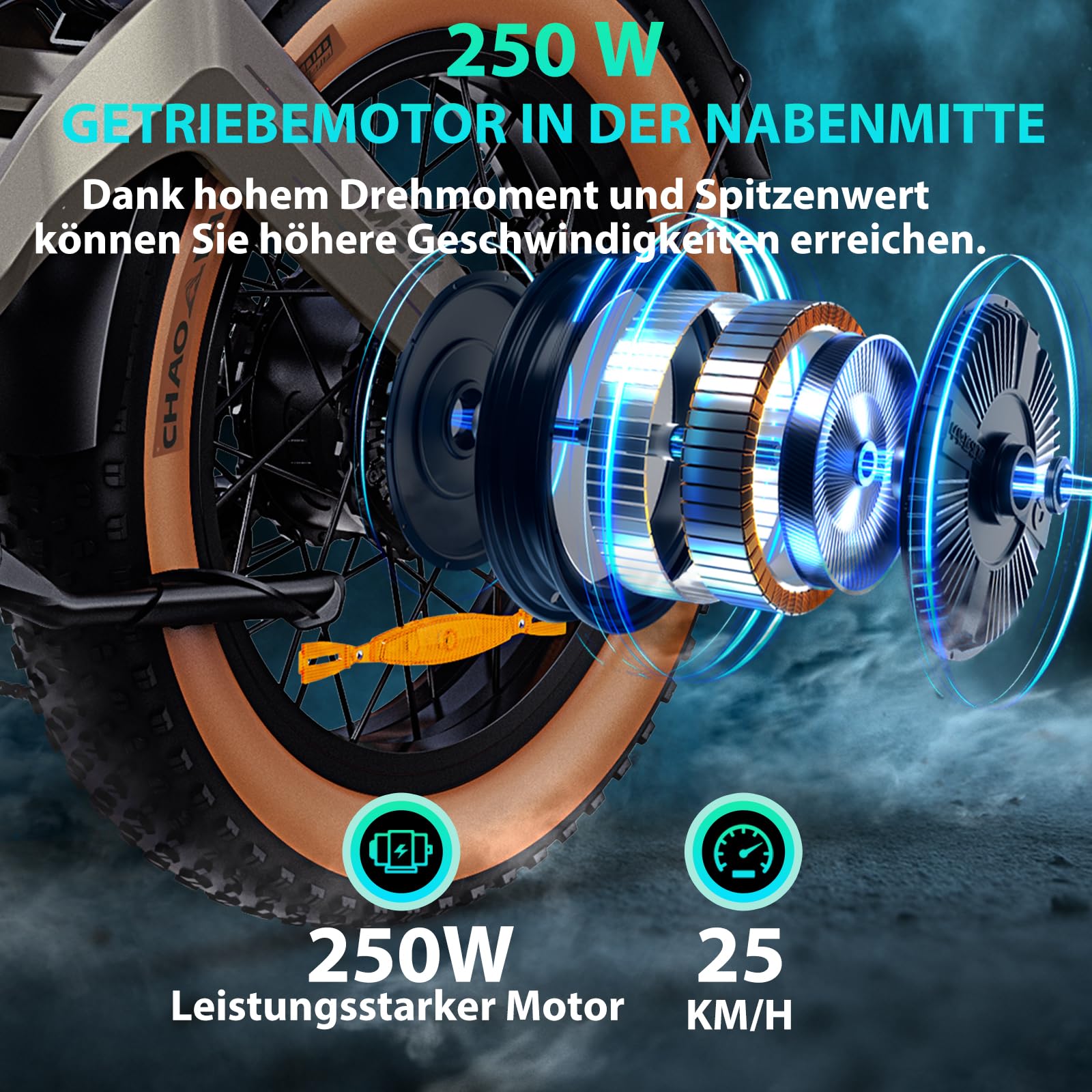 E Bike Herren, 20 * 4.0" All-Terrain Fat Reifen Elektrofahrrad mit 250W 74NM Motor 48V 18.2Ah Akku, mit APP, 25km/h bis zu 100km, 7-Gang Getriebe Scheibenbremse, M20